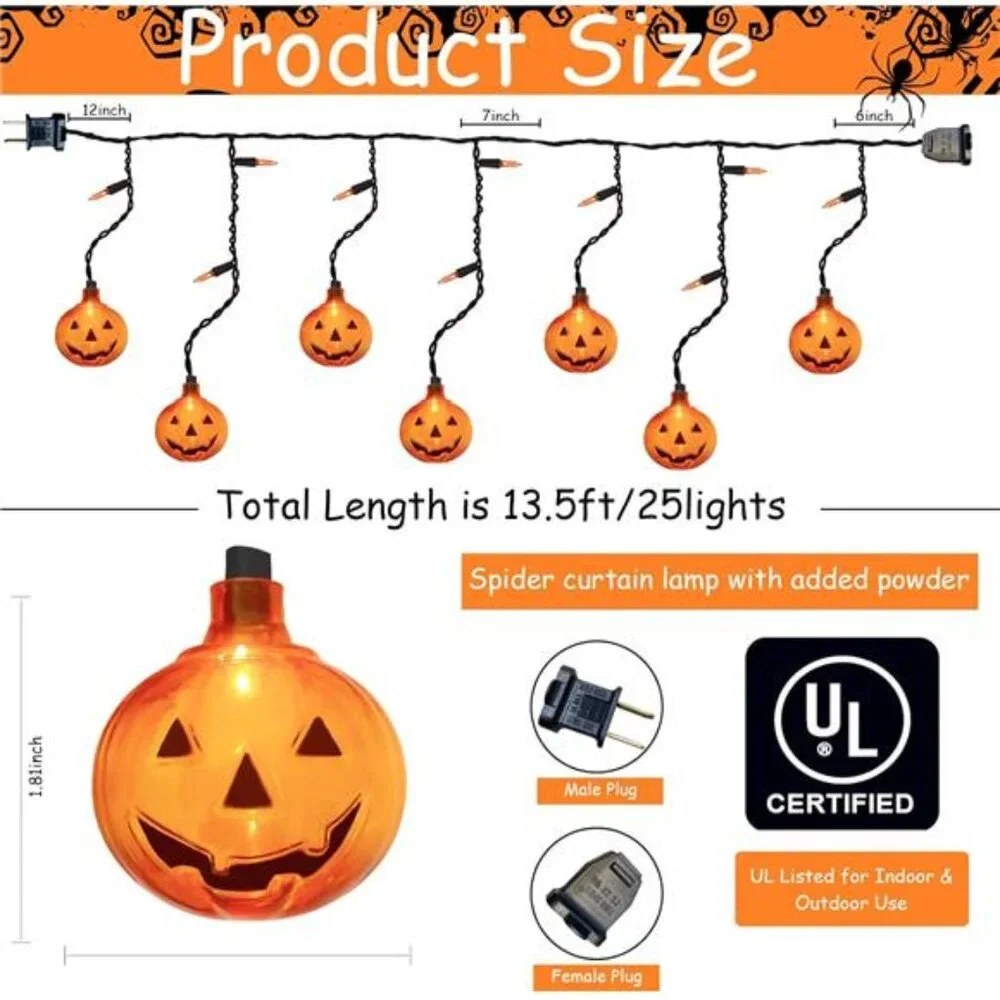 Halloween 7FT Pumpkin with 10 Waterproof Pumpkin String Lights, 25 LED